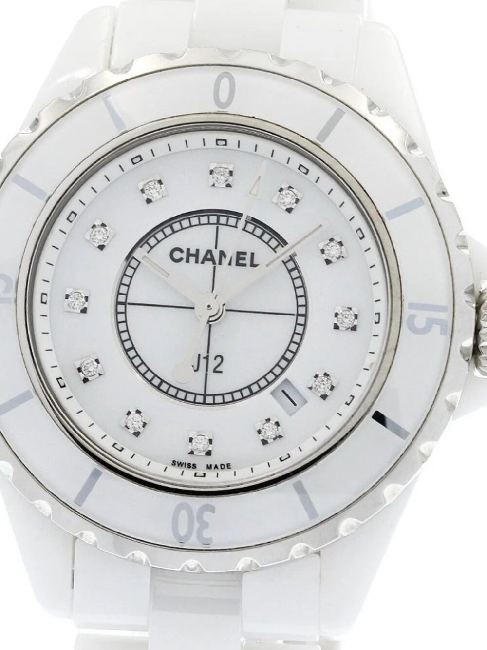 CHANEL J12 H1628 White ceramic 12P diamond white Dial Quartz Ladies Watch_933539